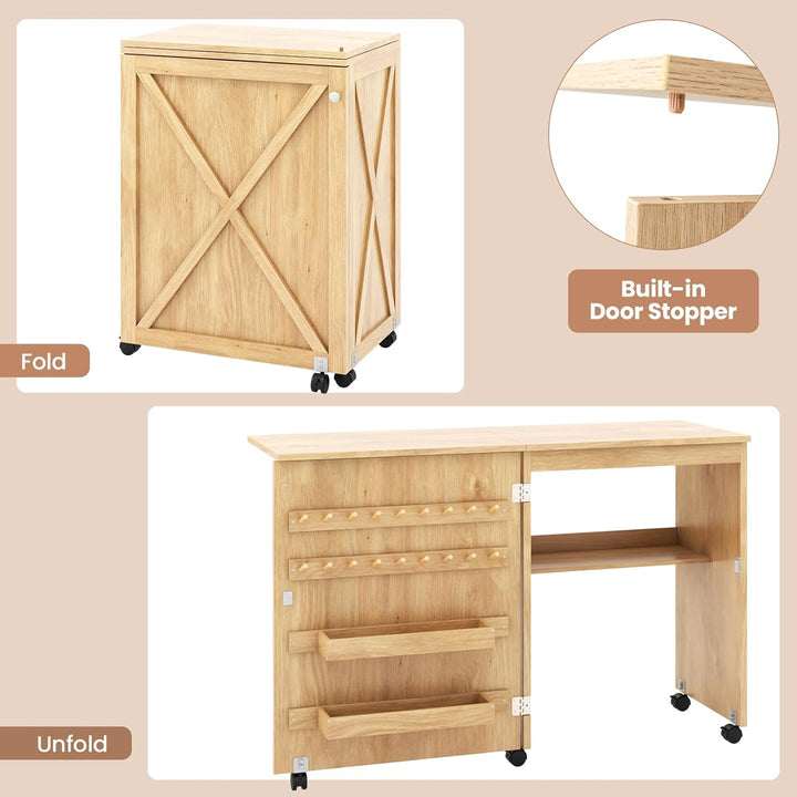 GIANTEX Nähtisch klappbar, Nähschrank auf Rollen, Nähmaschinentisch Nähtisch für Nähmaschine, Nähmas