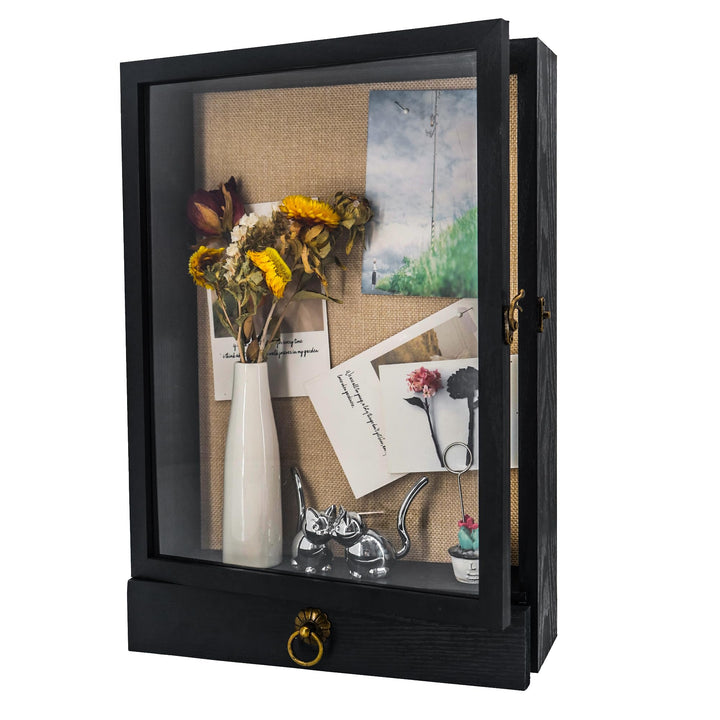 FramePro 30x40 3D Bilderrahmen mit Schubladen zum Befüllen, Holz Tiefer Rahmen mit Echtglas für Obje