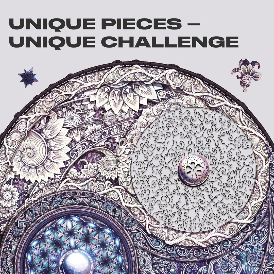 UNIDRAGON Original Holzpuzzle — Mandala Overarching Opposites, 700 Teile, Royal Grösse 17.7x17.7 Zol