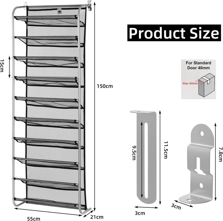 10-Tier Tür Schuhregal, verstellbar über der Tür, Metallhaken Schuhorganizer