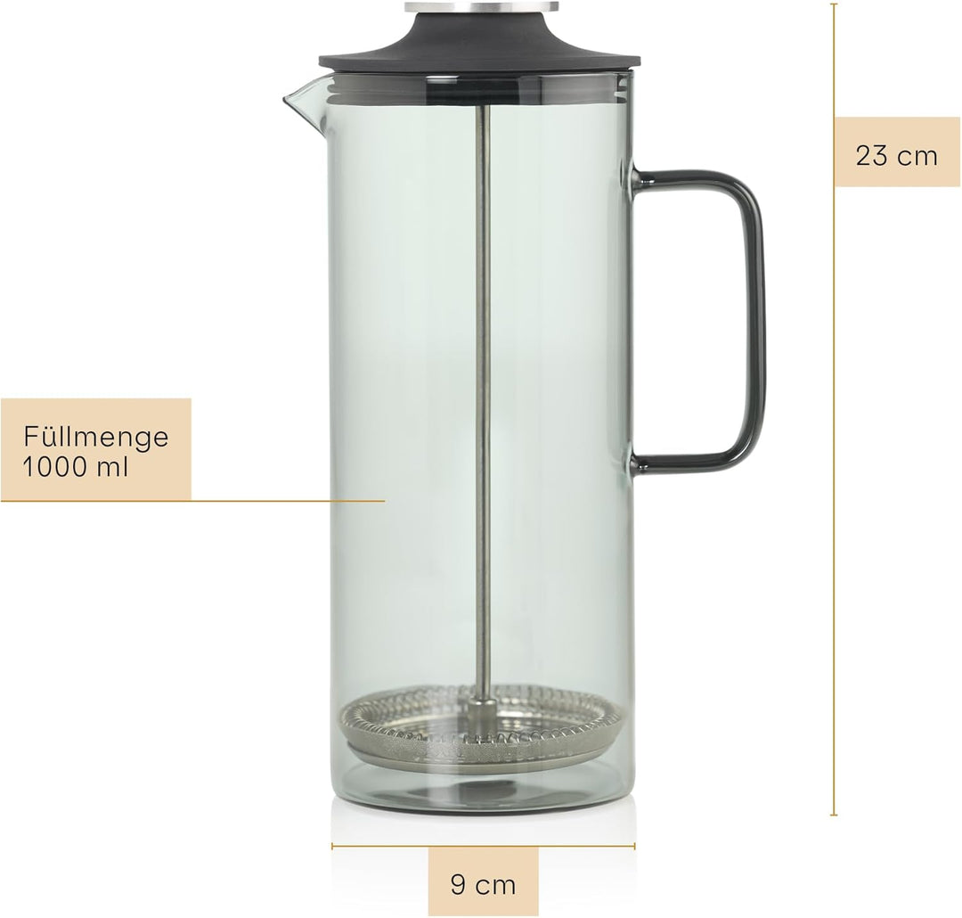 AdHoc MC81 French-Press-Kaffeebereiter Impact | 1000 ml | Mundgeblasenes Borosilikatglas & Edelstahl