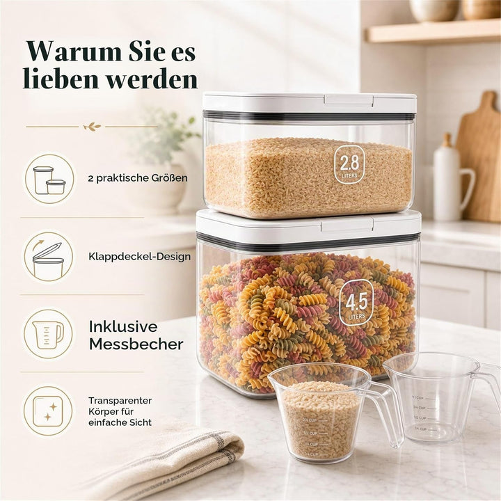 STARVAST Behälter für Mehl 4.5+2.8 Liter, Aufbewahrungsbox Küche Trockenfutter Aufbewahrung, Reis Au
