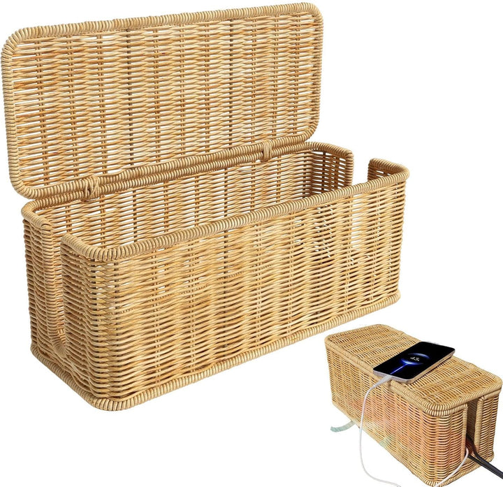 Rattan-Kordelkorb, Kabelkasten-Organizer Box, Atmungsaktiv für USB-Hubs und Heimgebrauch