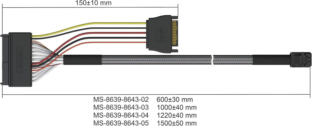 LINKUP - Internal 16G U.2 Cable (85Ω 85ohm PCIe Gen 4 Mini SAS HD to U.2/SFF-8643 to SFF-8639 Cable)