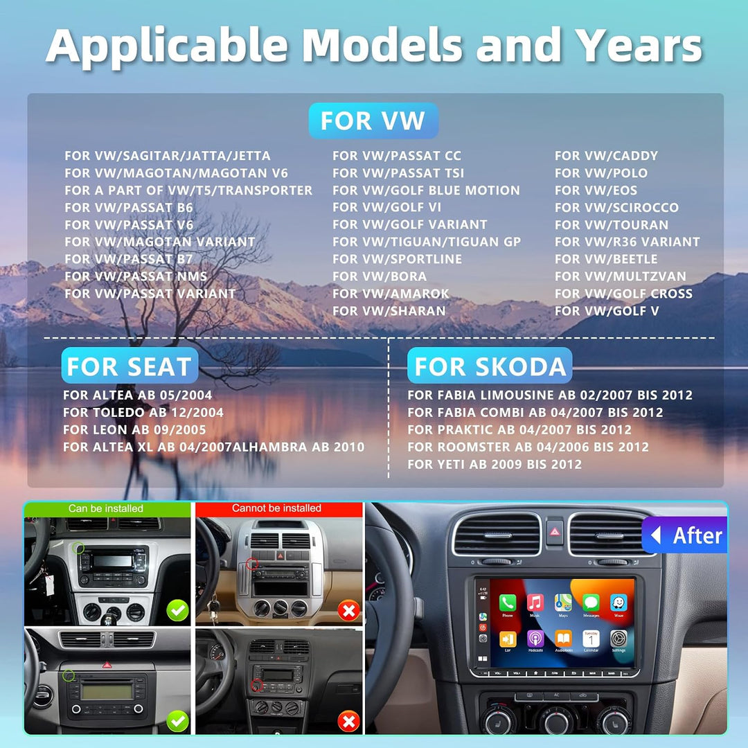 Carplay Autoradio für VW Passat B6 T5 Golf 5 6 Polo 6R Tiguan T5 Jetta Seat Skoda - 2+64G Android Au