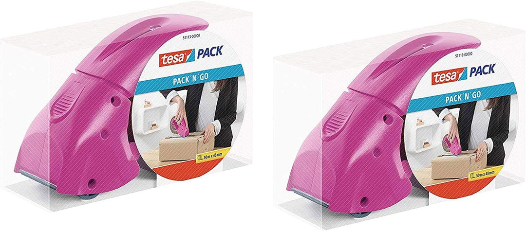 tesapack Abroller Pack' n' Go - Ergonomischer, pinker Handabroller für Paketbänder - Inklusive 50 m
