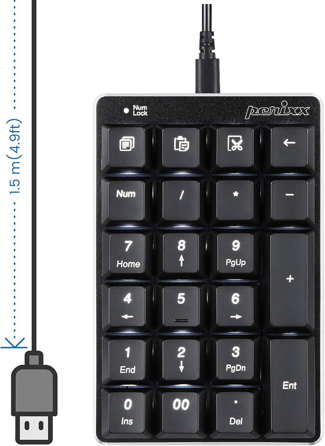 Perixx PERIPAD-303 Mechanischer Nummernblock mit Hintergrundbeleuchtung - USB - 22 Tasten - Brauner