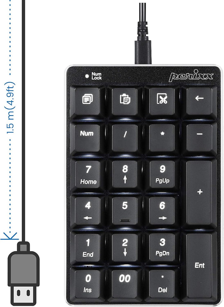 Perixx PERIPAD-303 Mechanischer Nummernblock mit Hintergrundbeleuchtung - USB - 22 Tasten - Brauner