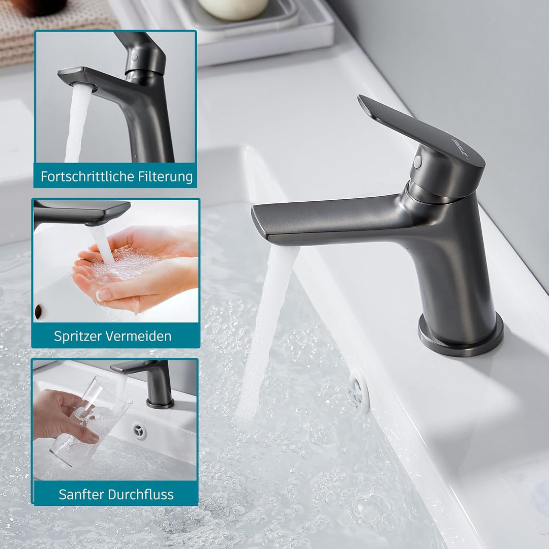 BELZ Wasserhahn Bad, Waschtischarmatur Einhandmischer Armatur Waschbecken mit Auslauf Höhe 86 MM, Me