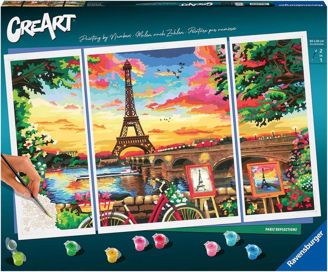 Ravensburger CreArt 20134 - Spiegelbild von Paris - Triptychon Malen nach Zahlen Erwachsene, DIY Mal