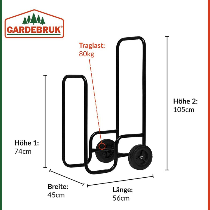 Gardebruk Kaminholzwagen Gross 105x56x45cm 80 kg Stahl Brennholzkarre Holzwagen Holzkorb Sackkarre T