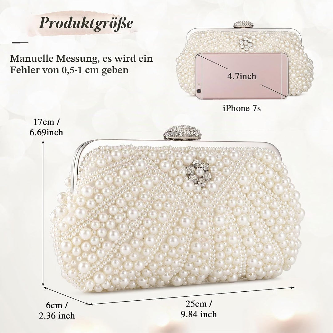 BAIGIO Damen Clutch Perlen Elegant Abendtasche Ivory Vintage Handtasche Clutch Weiss Brauttasche mit