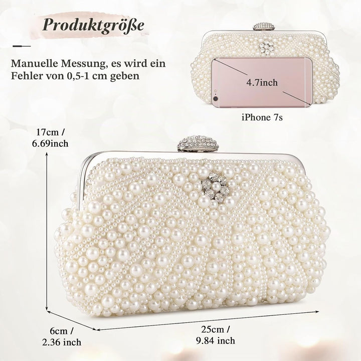BAIGIO Damen Clutch Perlen Elegant Abendtasche Ivory Vintage Handtasche Clutch Weiss Brauttasche mit