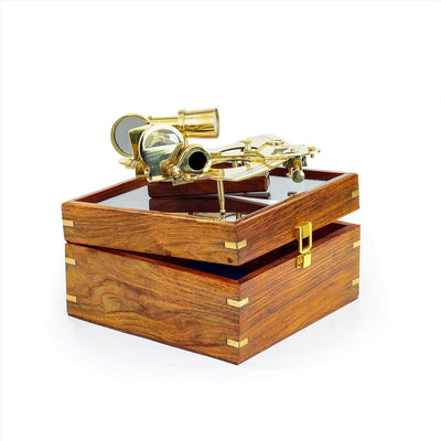 Nagina International Handtooled Handcrafted Brass German Sextant W/Hardwood Box