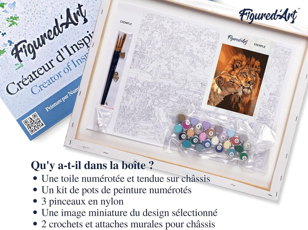 Figured'Art Malen Nach Zahlen Erwachsene Mit Rahmen Löwe und Löwin Paar - Paint by Numbers Basteln D