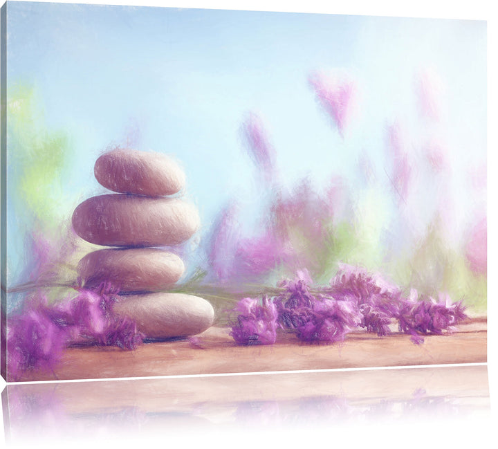 Pixxprint Lavendel Spa-Stillleben Kunst Buntstift Effekt, Format: 100x70 auf Leinwand, 100x70