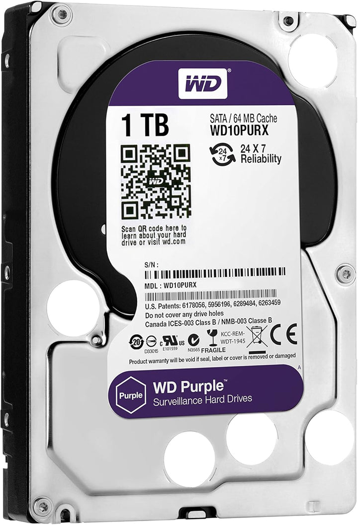 WD Purple 1 TB Festplatte für Videoüberwachung - Intellipower SATA 6 Gb/s 64MB Cache 3.5 Inch - WD10