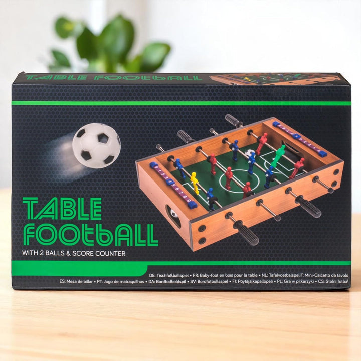 MIJOMA Tischfussballspiel aus Holz – Mini-Kicker für Kinder & Erwachsene, mit 2 Bällen & Torzähler –