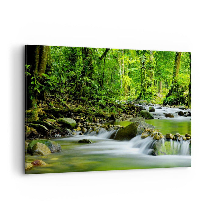 Bilder auf Leinwand 100x70cm Leinwandbild mit Rahmen Stream Wald Natur Gross Wanddeko Bild Schlafzim