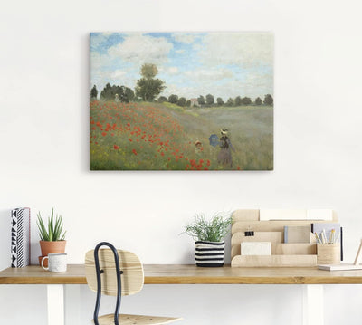 ARTland Leinwandbilder Wandbild Bild auf Leinwand 80x60 cm Wanddeko Wiese Sommer Bäume Mohnblumen Wa