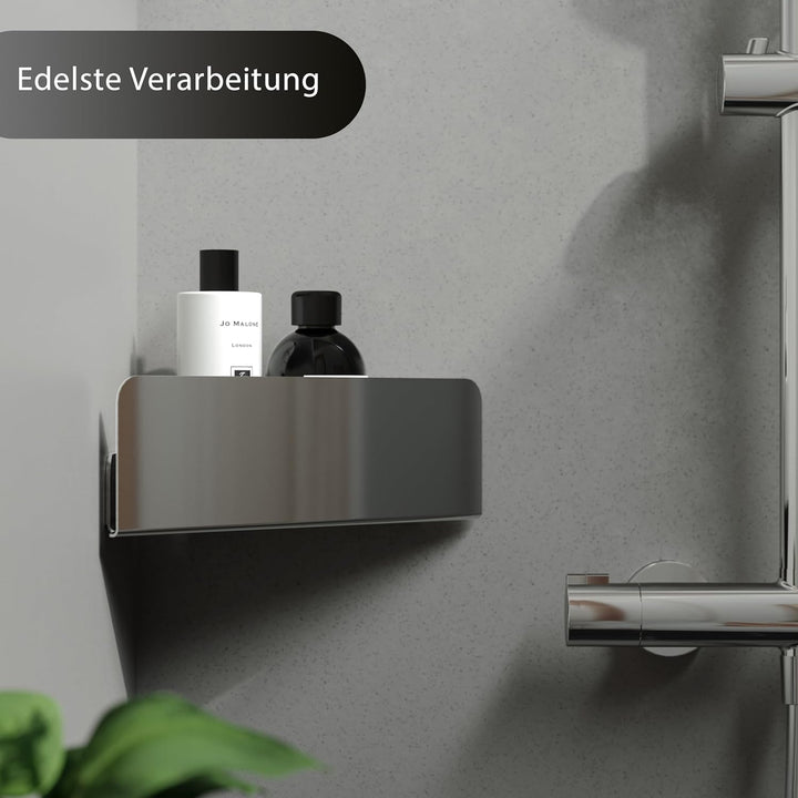 Duschablage ohne Bohren Ecke | Edelstahl Eckregal Dusche | Duschregal Ecke mit Ablaufrillen | Eck-Du