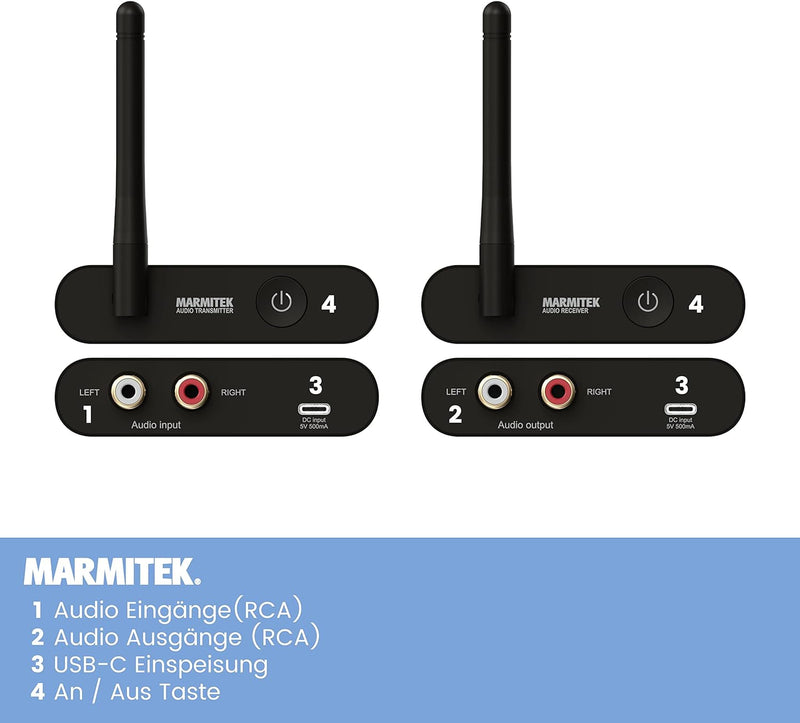 Marmitek Funk Audio Übertragung WA300 - Verbinden Sie Ihre Audio Quelle drahtlos mit Ihre Ihre Stere