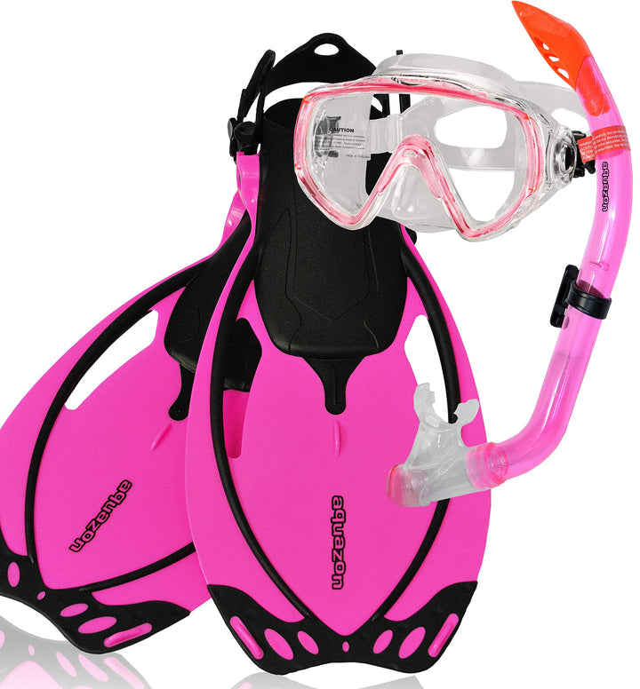 AQUAZON Miami Schnorchelset, Schwimmset, Tauchset, Taucherbrille mit Anti Fog Tempered Glas, Silkon,