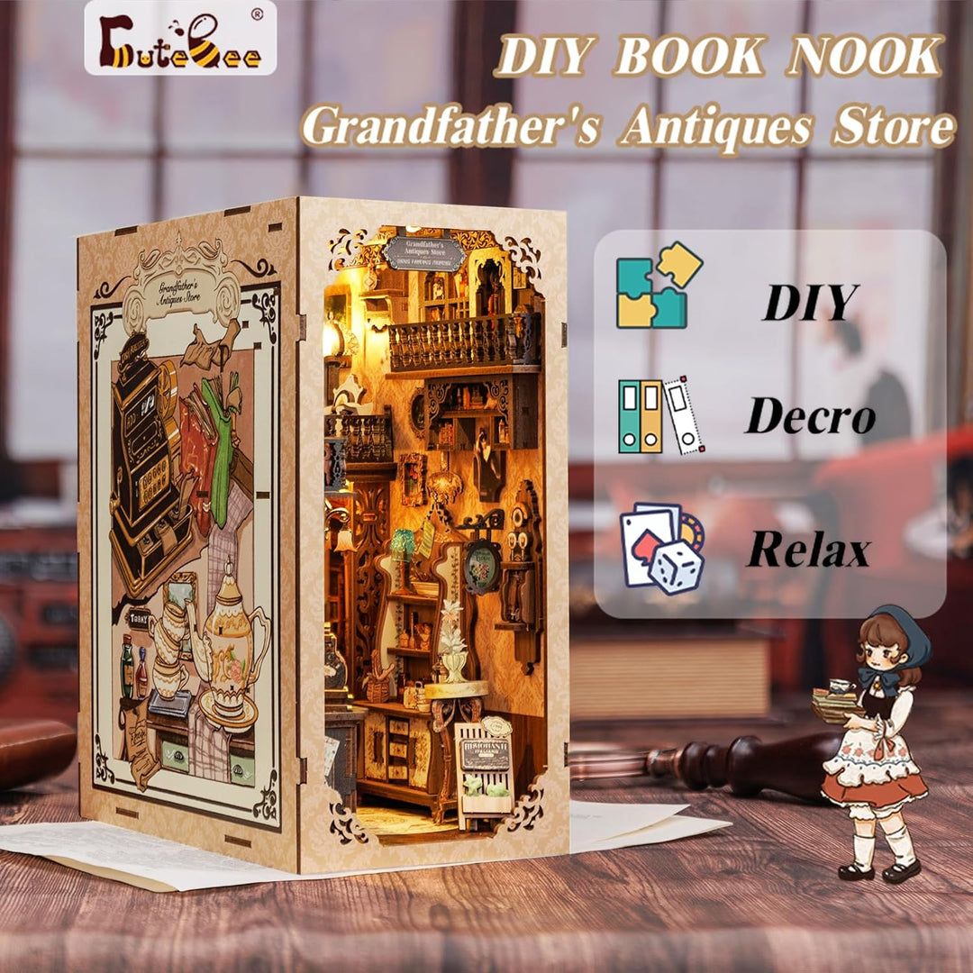 CUTEBEE DIY Book Nook Kit,Puppenhaus Miniatur Haus mit Möbeln and Staubschutz, Booknook Miniature Ho