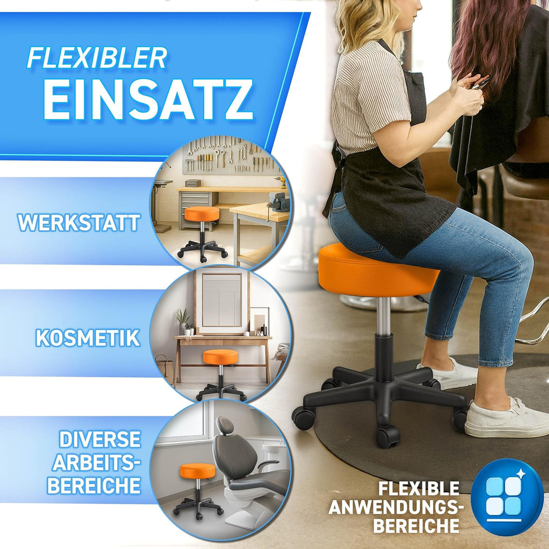 TRESKO® Rollhocker mit Lehne höhenverstellbar 10cm Dicke Polsterung Drehbar | Hocker 46-58cm | Arbei