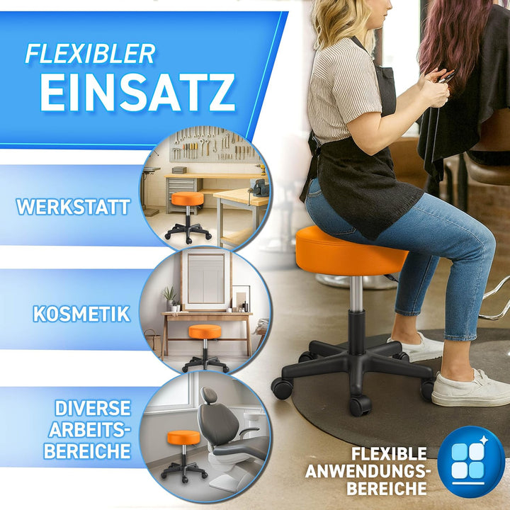 TRESKO® Rollhocker mit Lehne höhenverstellbar 10cm Dicke Polsterung Drehbar | Hocker 46-58cm | Arbei