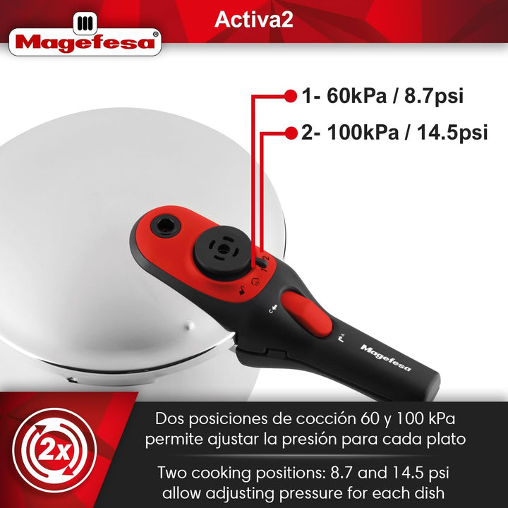 Magefesa Activa2 Schnellkochtopf-Set, 3 + 6 l, Edelstahl 18/10, 2 Kochprogramme, geeignet für alle H