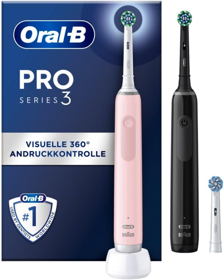 Oral-B Pro 3 3900 Elektrische Zahnbürste/Electric Toothbrush, Doppelpack & 3 Aufsteckbürsten, mit 3