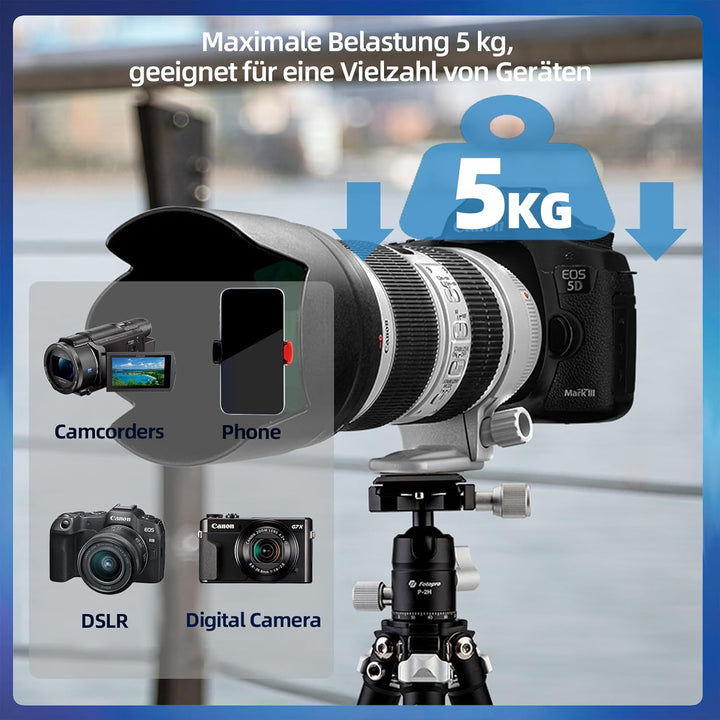 Fotopro Mini Reisestativ, leichtes kompaktes Kohlefaser-Stativ mit 360° Kugelkopf QR-Platte für DSLR