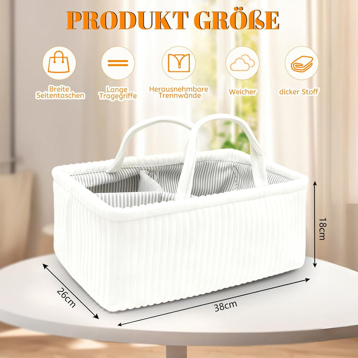 Wickeltisch Organizer, Baby Windel Caddy Korb, Wickeltasche Organizer mit Fächern & Griffen, Cord Wi