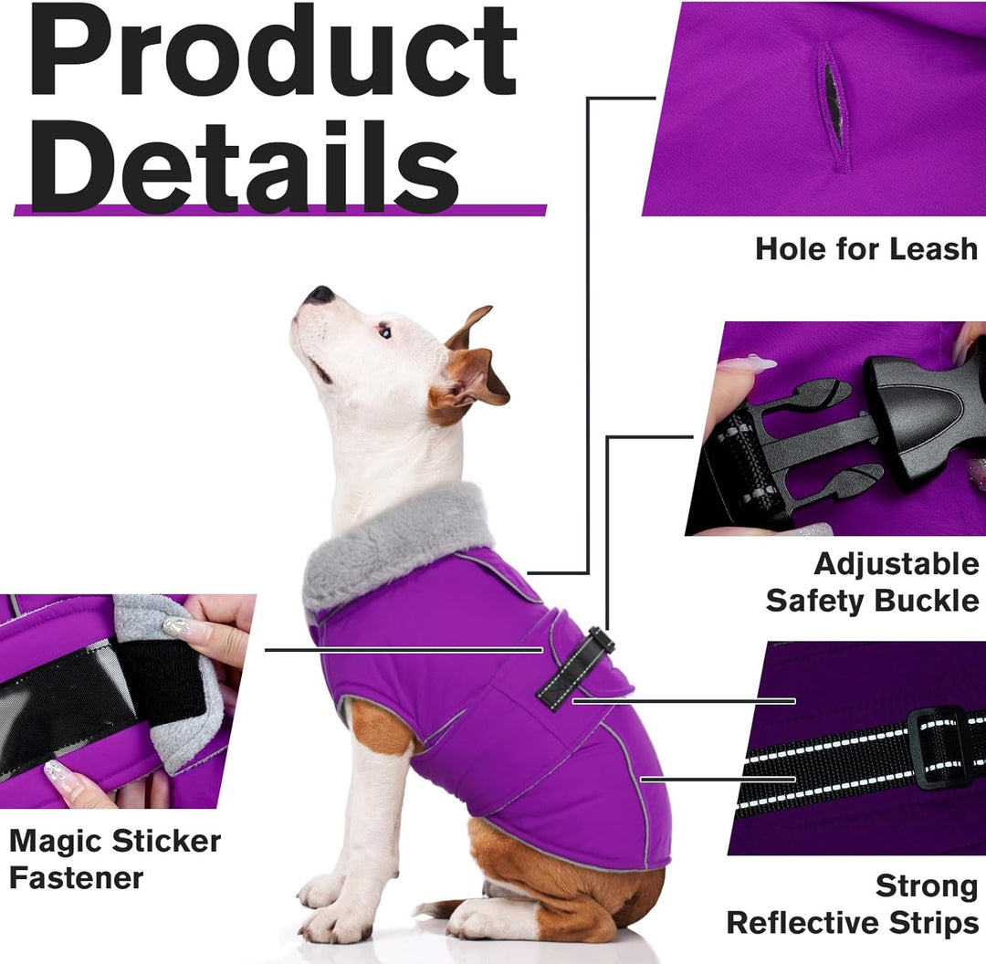 Lelepet Winter Hundemantel, Wasserdichter Wintermantel für Kleine Hunde, Warme Hundejacke mit Fleece