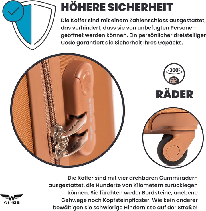 Wings Geräumiger Kabinentrolley - Leichter Flugzeugkoffer - Luxuriöser und moderner Koffer mit zweis
