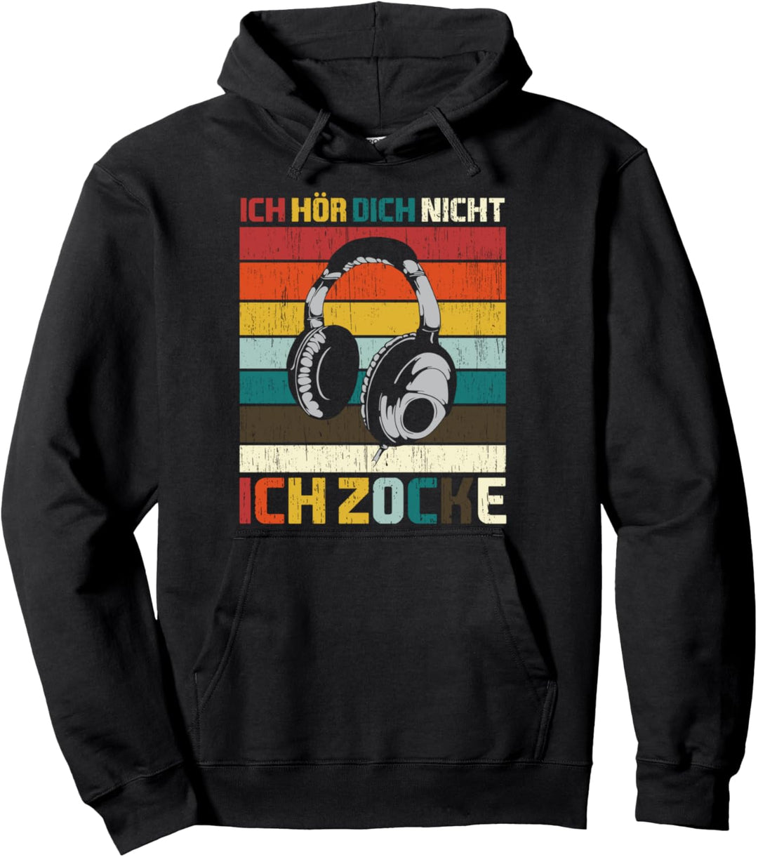 Ich hör dich nicht ich zocke Gamer Retro Vintage Headset Pullover Hoodie
