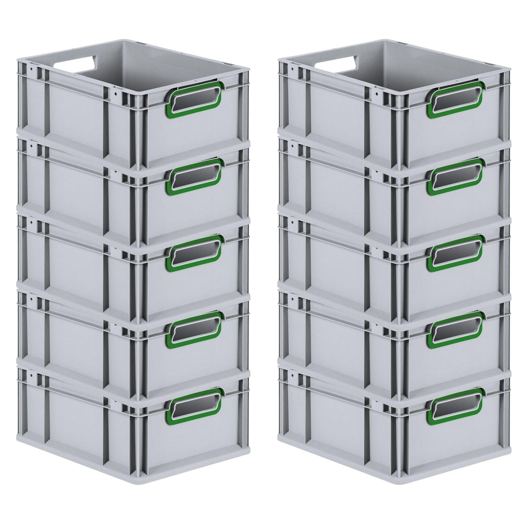 SuperSparSet 10x Eurobox NextGen Color | HxBxT 17x30x40cm | 16 Liter | Griffe grün offen | Glatter B