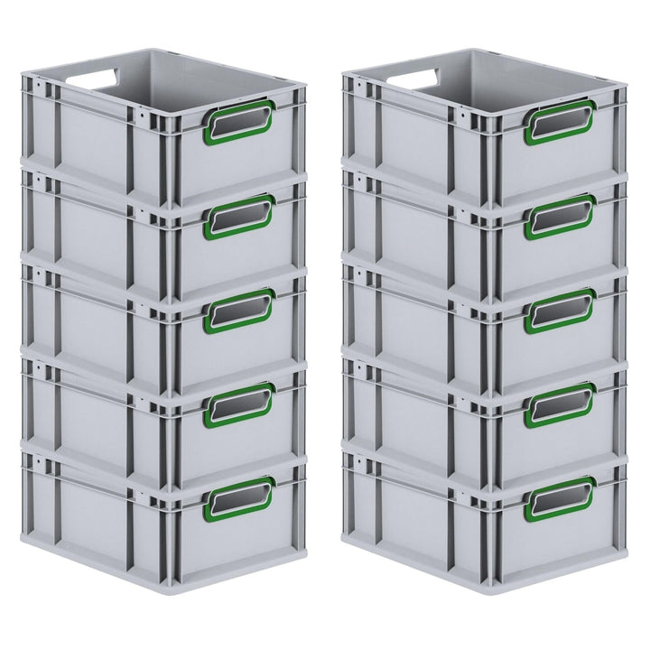 SuperSparSet 10x Eurobox NextGen Color | HxBxT 17x30x40cm | 16 Liter | Griffe grün offen | Glatter B
