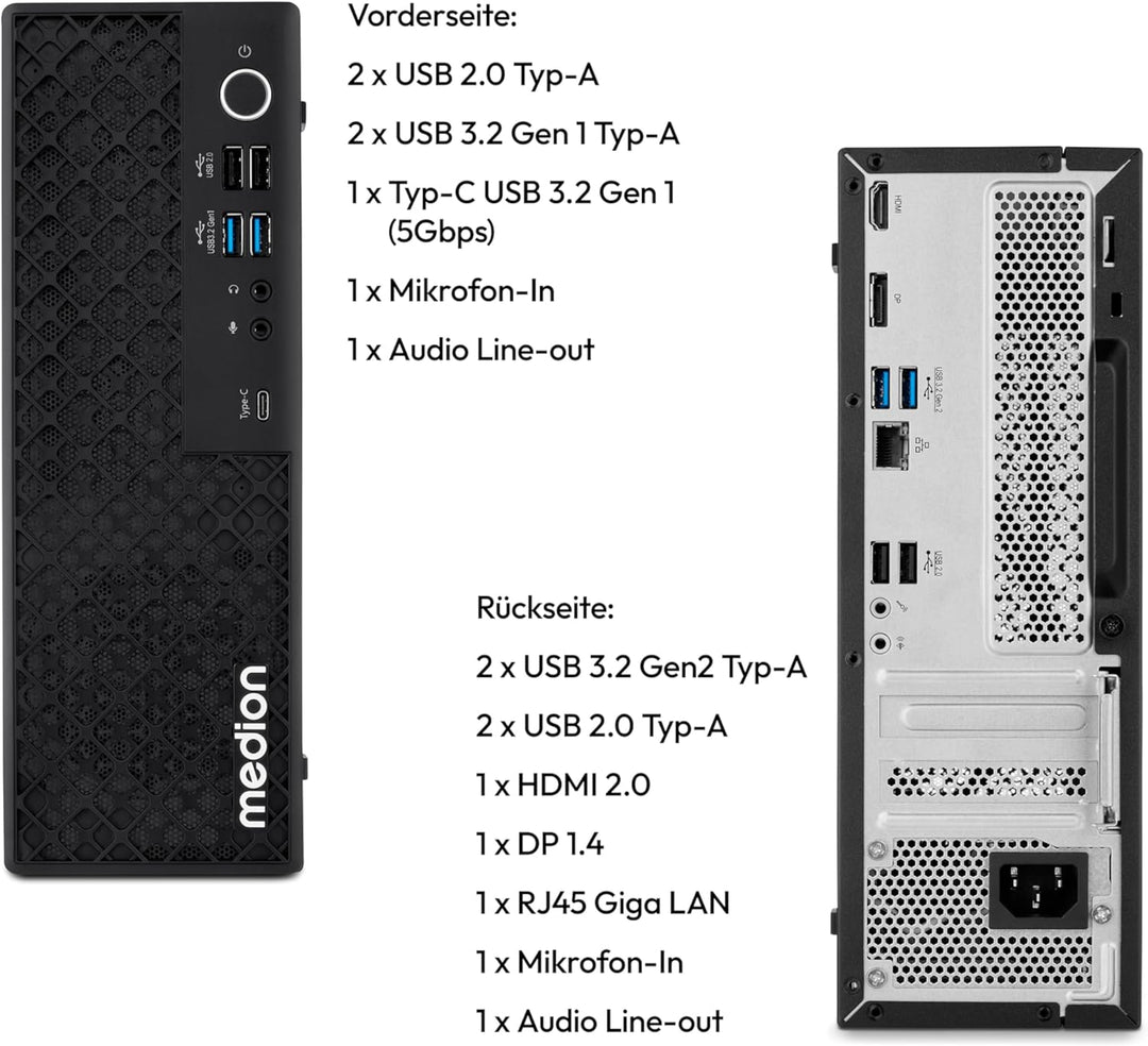 MEDION Picoworx T80 III Mini PC (Slim, Core Ultra 5 228V, 32GB DDR5 RAM, 1 TB SSD, ARC 130V, USB Typ