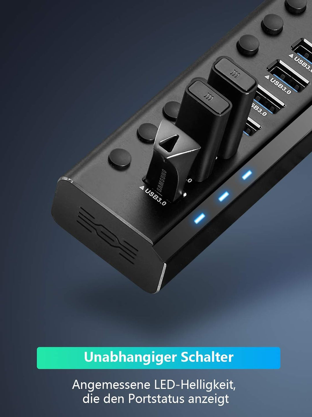 RSHTECH 16 Port USB Hub Aktiv 3.0 mit 100W Netzteil, Aluminium Multiport USB 3.0 Hub mit 12V/8.3A Ne