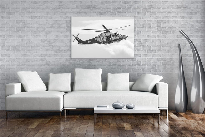 deyoli Helikopter im Einsatz Effekt: Schwarz&Weiss Format: 80x60 als Leinwandbild, Motiv fertig gera