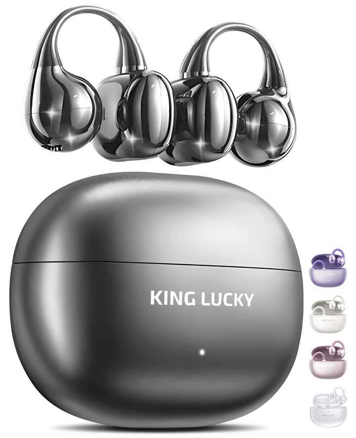 King Lucky Open-Ear-Kopfhörer Kabellos Bluetooth 6.0–Clip-On-Ohrhörer mit Mikrofon,50h Spielzeit,ENC