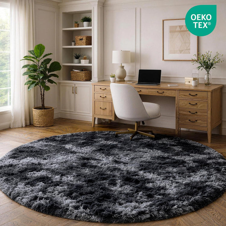 Teppich Rund Kinderzimmer 100 cm Dunkelgrau Schlafzimmer Hochflor-Teppich Waschbarer Buro Weicher Fl