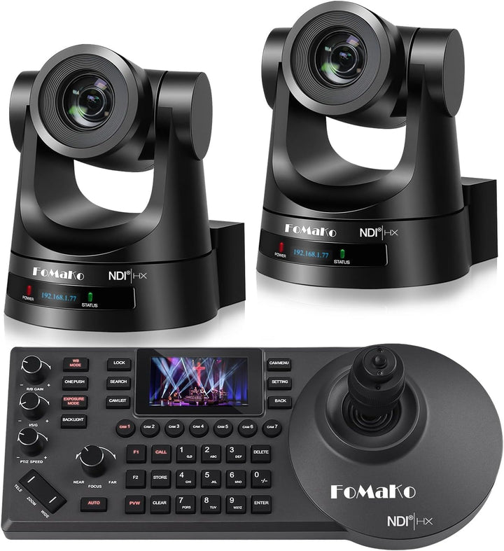 FoMaKo NDI PTZ Kamera Set KI-Auto-Tracking 30x Zoom 1080@60 mit 3G-SDI/HDMI/IP PoE, für YouTube OBS