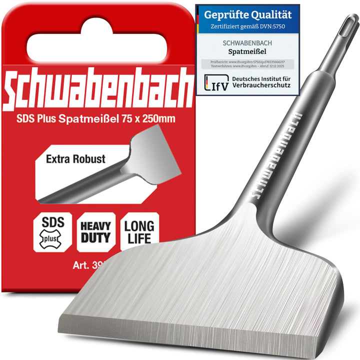 SCHWABENBACH ® Spatmeissel SDS Plus 75 x 250mm - Ideal zum Abtragen von Verputz - Fliesen entfernen