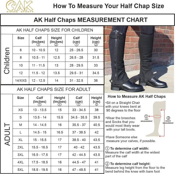 AK Equestrian Chaps zum Reitchaps mit Gebisskette und Lederschutz im Inneren AKRS-1864 14/XXS schwar