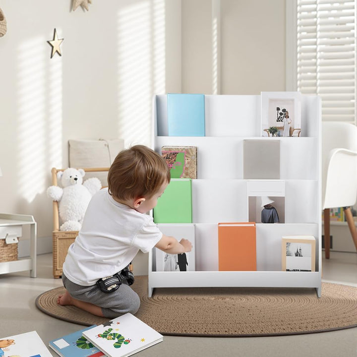 homewell Kinder Bücherregal aus Holz, 4 Fächer Bücherständer für Kinderzimmer, Bücherregal Aufbewahr