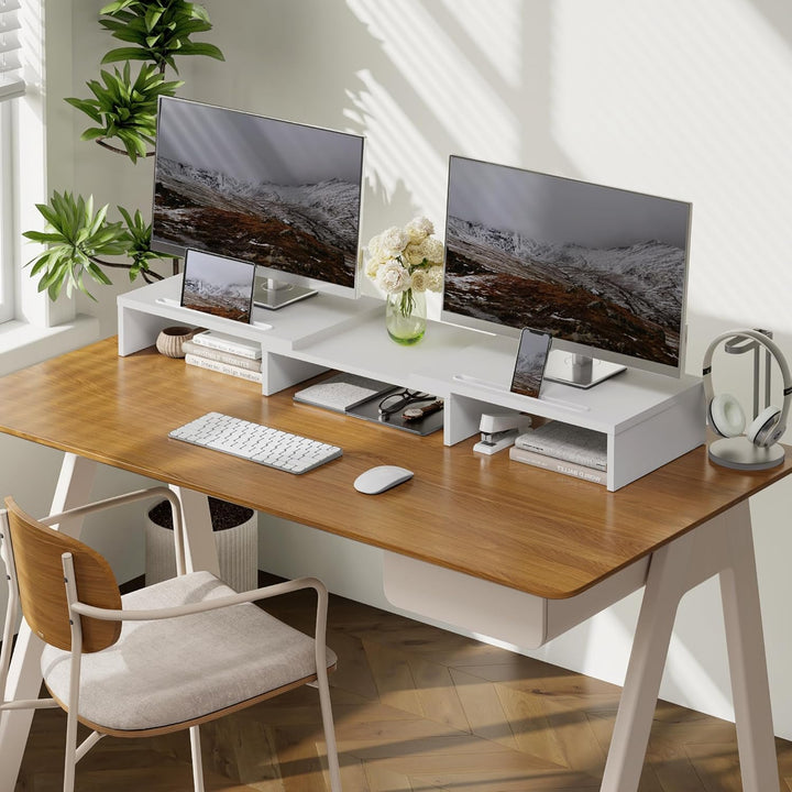 FITUEYES Dual Monitor Ständer Holz Farbe Holz drehbar Länge Verstellbar mit Halteschlitz für Smartph