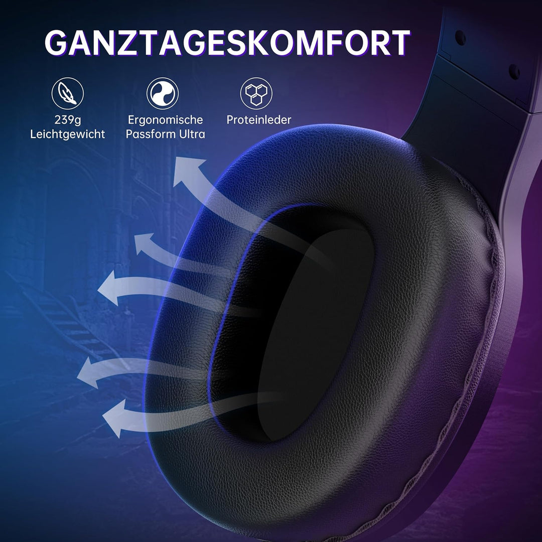 AOC Gaming Headset kabellos für PC, PS5, PS4, Switch, 2,4 GHz Wireless Headset mit Bluetooth 5.4 & K